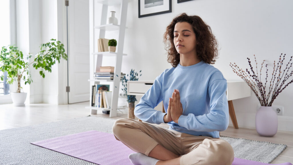 woman meditating calm breathing