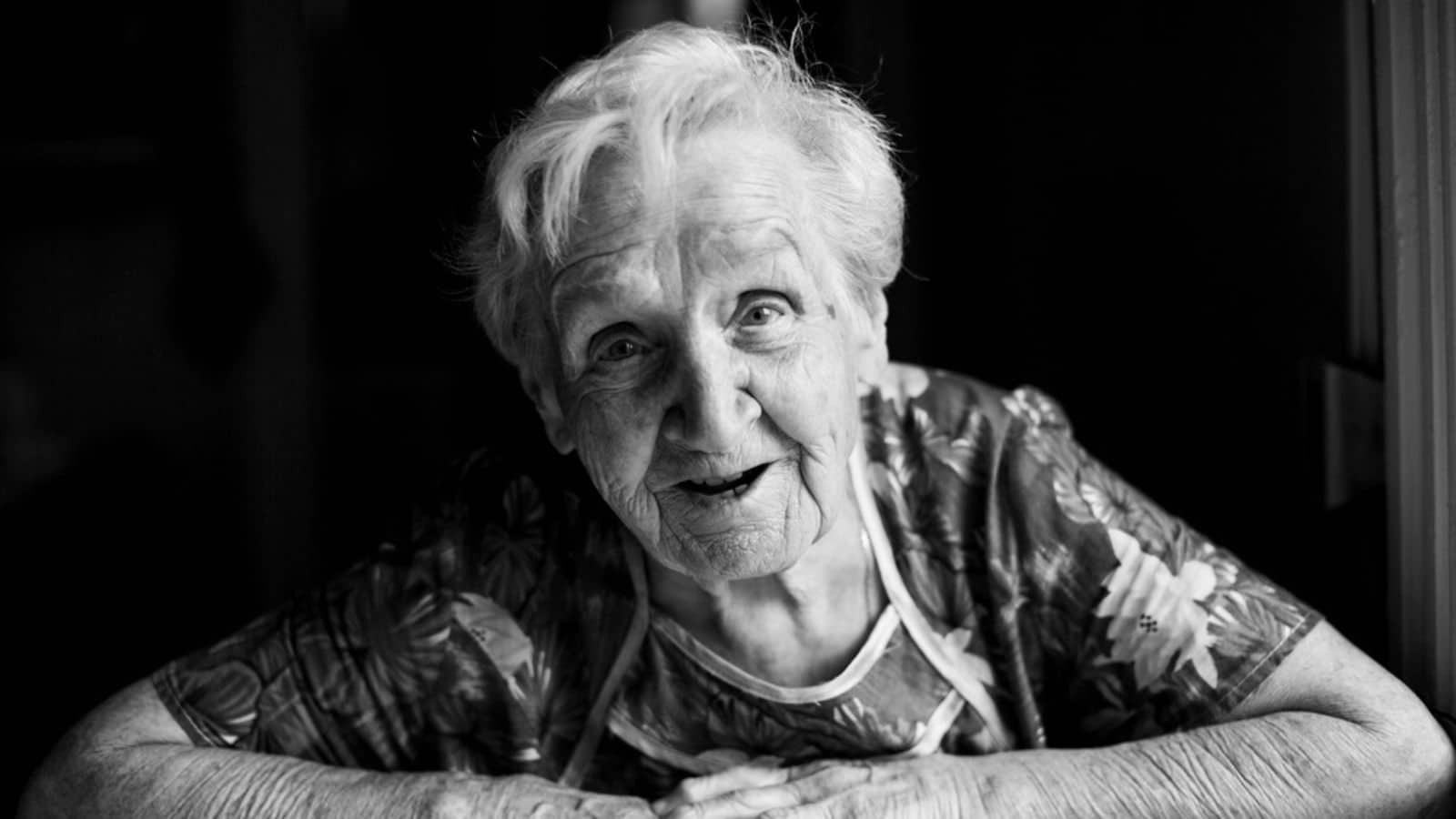 cute old woman black and white